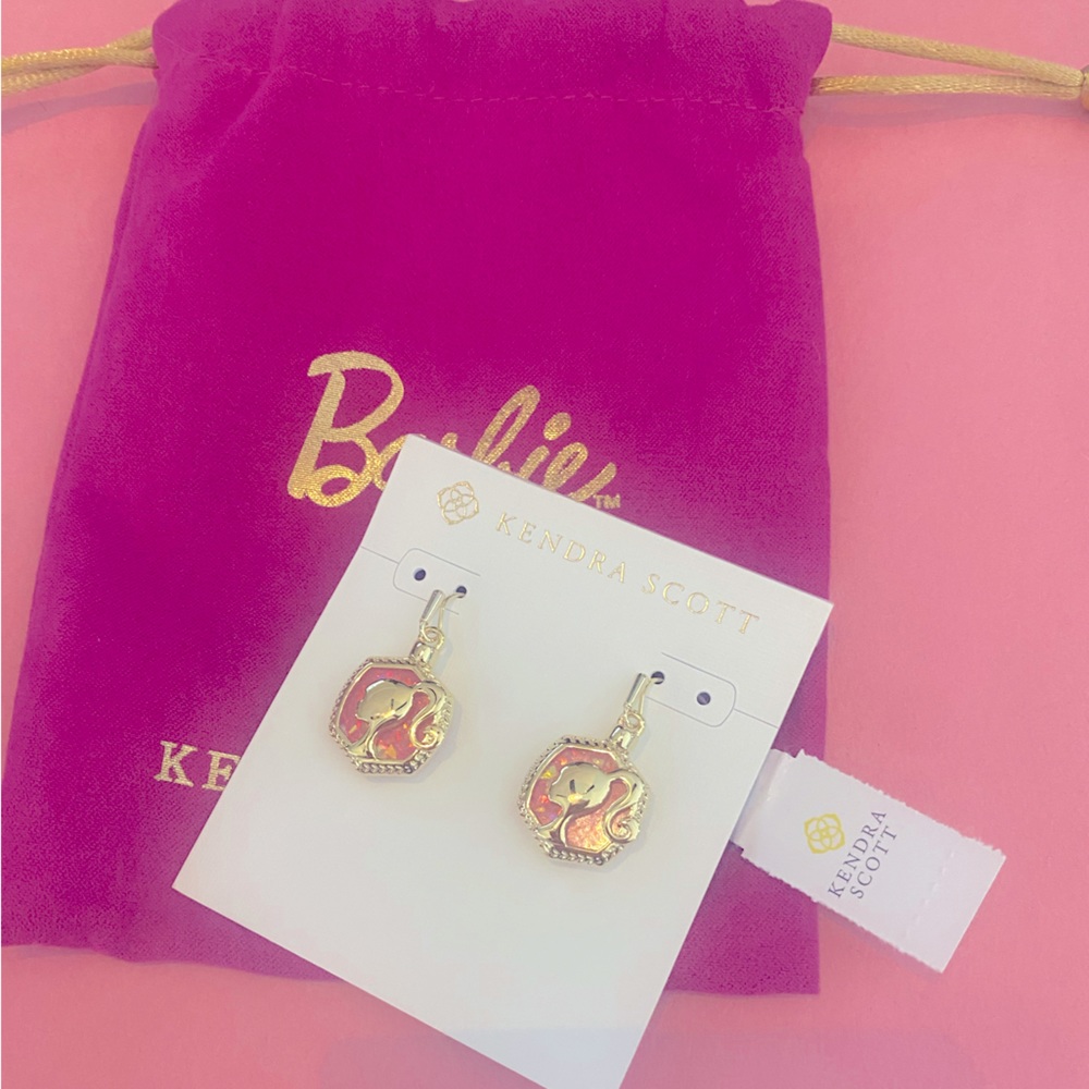 Barbie x Kendra Scott “Sold Out” Gold Drop Earrings in Pink Retired